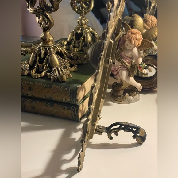 ✨ antique ornate filigree Vintage Art Nouveau Brass Mirror or picture Frame - Picture 8 of 14